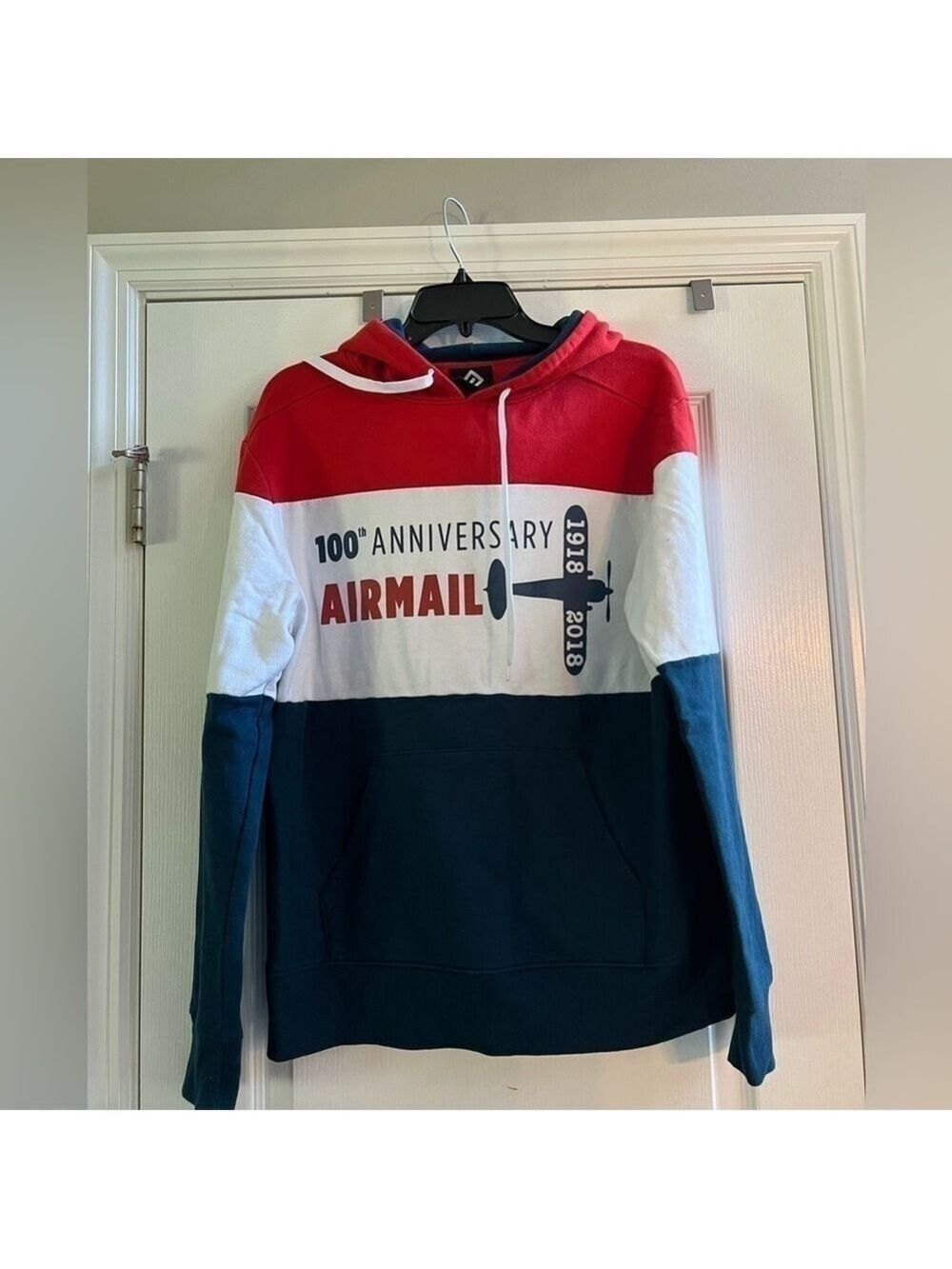 Red/White/Blue Stripped 100th Anniversary Airmail 1918-2018 Hoodie Size M